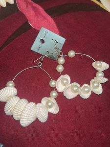 Seashell &amp; Pearl Hoop Earrings