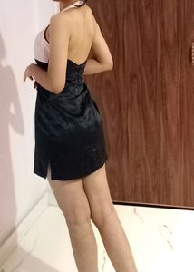Light Pink Padded Halter Neck Black Dress
