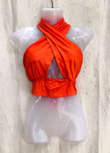 23238. Orange Halter Neck Crop Top