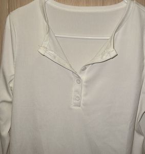 White Long Sleeve Henley Top
