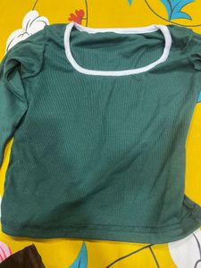 Green Ribbed Long Sleeve Top