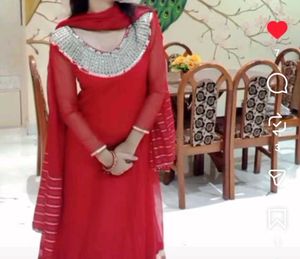 Bright Red Beautiful Anarkali Suit