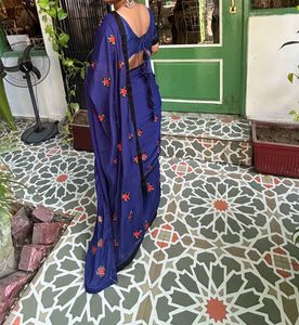 Elegant Blue Embroidered Saree
