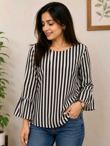 Chic Striped Flare Sleeve Top