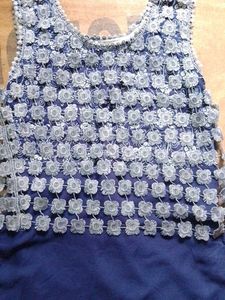 Navy Blue Embroidered mid length dress
