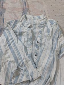 Blue and White Striped Button-Up Shirt
