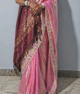 Elegant Pink Saree with Floral Border