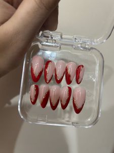 Red French Tip Press-On Nails with Gold Glitter