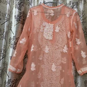 Elegant Peach Chikankari Kurta