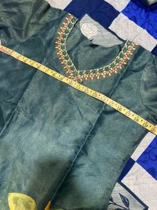 Elegant Teal Kurta Set with Floral Dupatta
