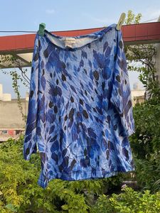 Blue Abstract Print Long Sleeve Top