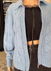 Cable Knit Zip-Up Cardigan