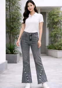 SPYKAR Gray Flare Jeans with button design
