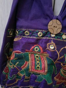 Embroidered cotton hobo bag