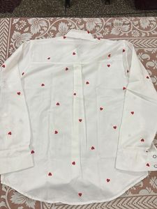 NEW White Heart Print Button-Up Shirt
