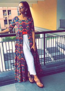 Front Open Multicolour Stylish Long Kurti
