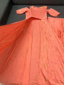 Peach Kurta Set with Gold Print
