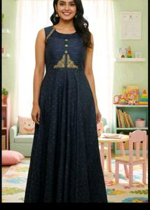 bust 40 Elegant Navy Blue Ethnic Gown