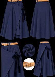 Stylish Navy Blue Wrap Style Flared Skirt
