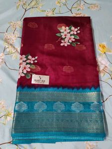 Beautiful Maroon Floral RAjkot silk Saree