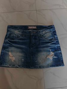 Distressed Denim Mini Skirt
