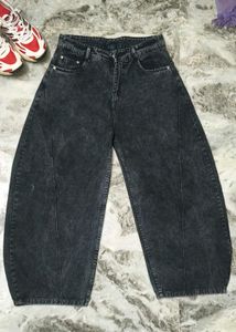 Stylish Wide Leg Washed Black Jeans