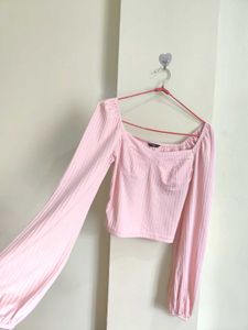 Pink Ribbed Corset Style Top
