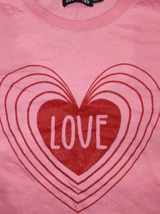 Pink Crop Top "LOVE" Heart Graphic Tee