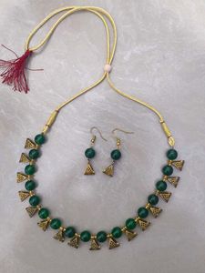 Emerald Green Beaded Necklace Set