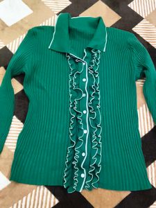 Emerald Green Ruffle Knit Top