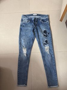 Blue Distressed Rose Patch Jeans