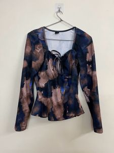 Abstract Print Tie-Front Top