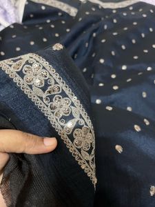 navy blue Embellished fabric