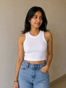 🤍 White Ribbed Sleeveless Tank Top