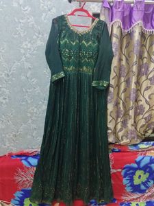 Green &amp; Gold Anarkali Dress