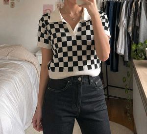 URBANIC Checkerboard Knit Collared Top 🖤✨
