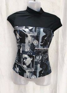 Graphic Print Mock Neck Top