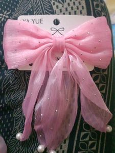 Chic Pink Sparkle Hair Bow with Pearls