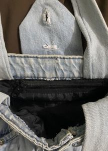 Y2K Light Blue Denim Tote Bag with Chain &amp; Button