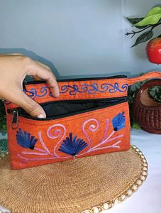 Embroidered Orange Hand Purse