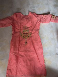 Beautiful Peach Mirror Work Kurta