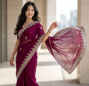 Heavy work designer Purple Festive Saree