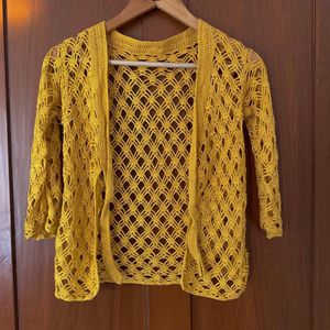 Vintage Crochet Mustard Yellow Cardigan