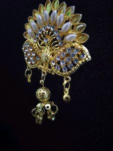 Beautiful, Pretty, Peacock, Moti, Diamond, Golden Colour Hairclip