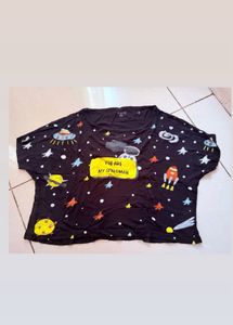 Black Space Printed Crop Top