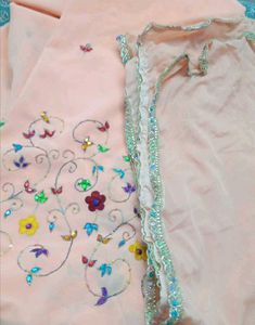 Peach Embroidered dress material