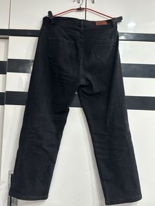 Washed Black Denim Straight Jeans For Women