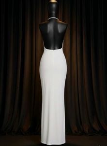 Elegant White Halter Bodycon Dress