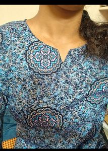 Blue Printed Short Kurta