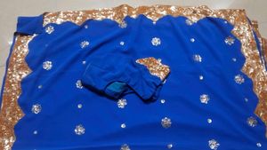 Blue Saree with Embellishments